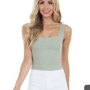 NWT - Womens Illa Illa Sage Ribbed Knit Sleeveless Crop Top with Back Cut Out